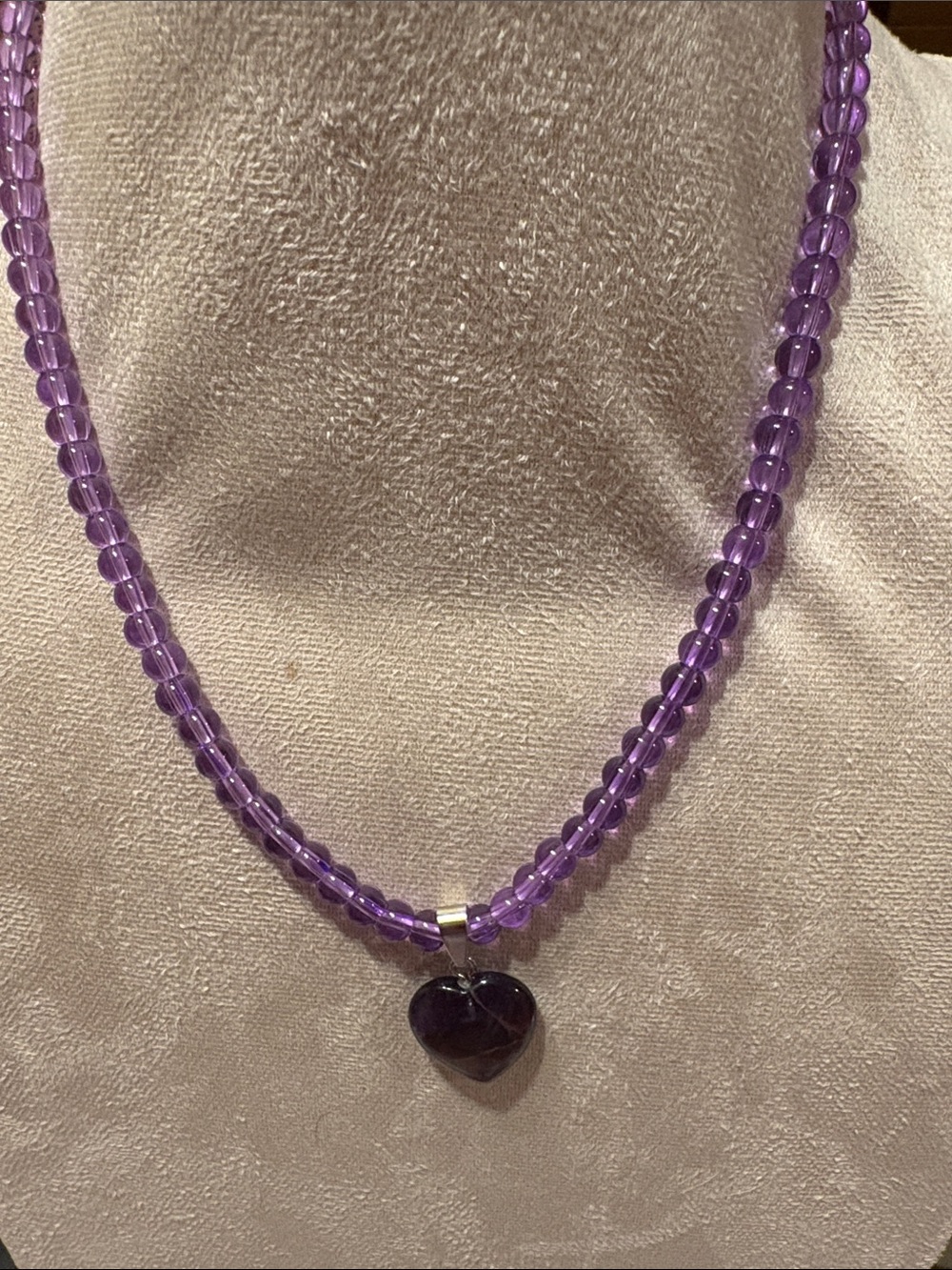 Purple Beaded Heart Pendant Necklace & Matching Bracelet
